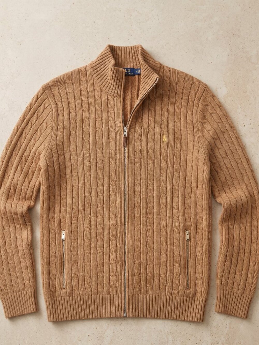 Ralph Lauren cable knit zip up sweate in beige XL